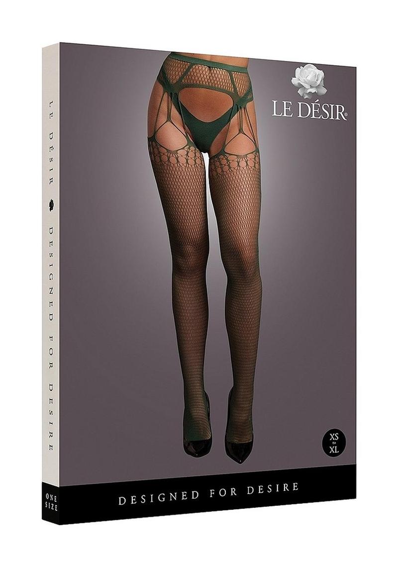 Le Desir Shredded Suspender Pantyhose - Green - One Size