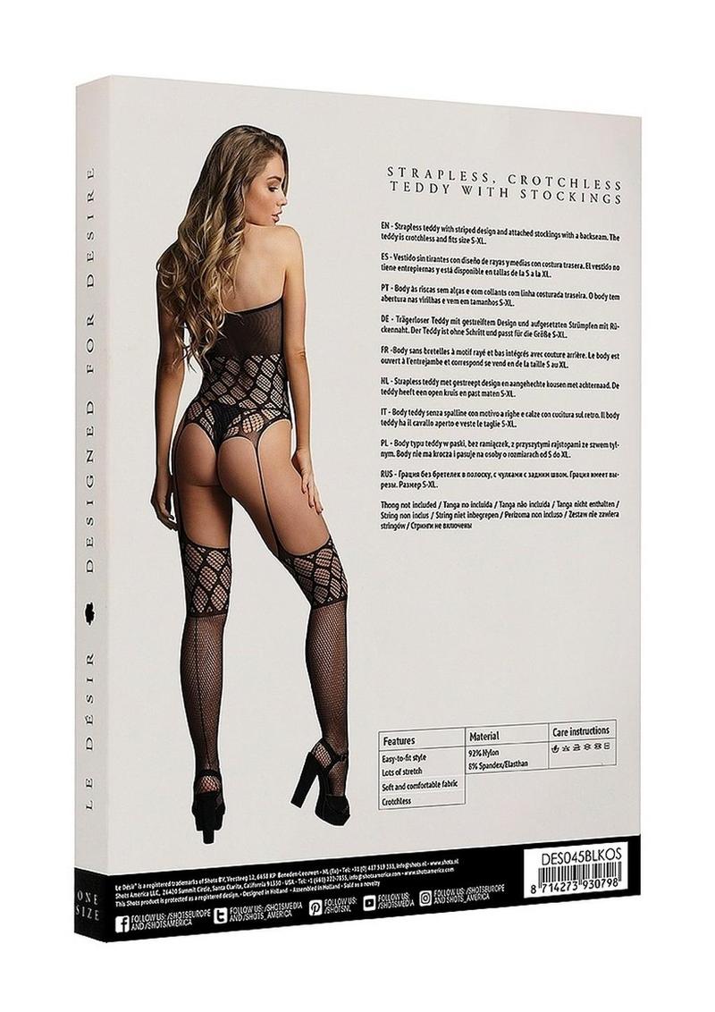 Le Desir Strapless Crotchless Teddy with Stocking