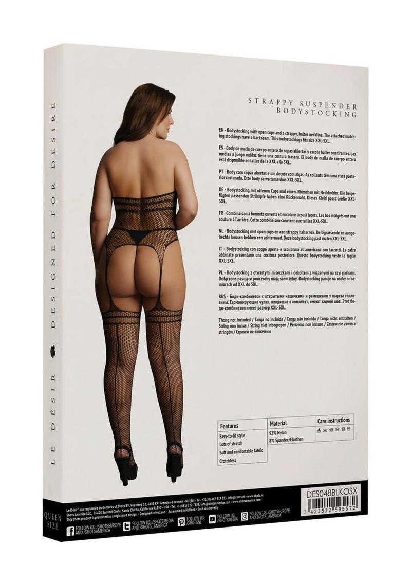 Le Desir Strappy Suspender Bodystocking - Black - Queen