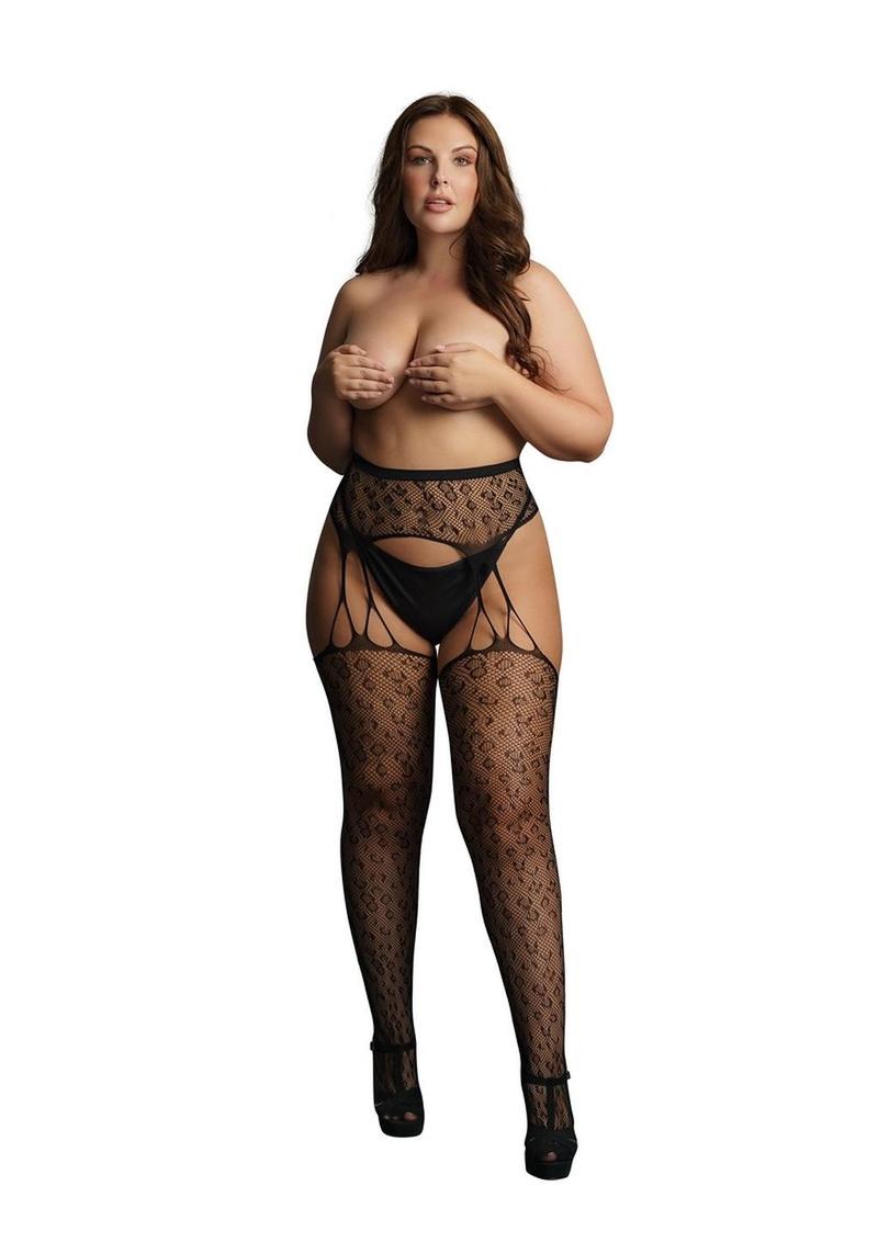 Le Desir Suspender Leopard Pantyhose