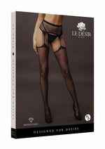 Le Desir Suspender Rhinestone Pantyhose - Black - One Size