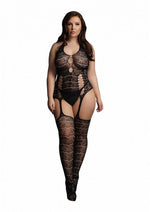 Le Desire Lace Suspender Bodystocking - Black - Queen