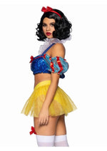 Leg Avenue Bad Apple Snow White, Shimmer Halter Bandeau with Organza Puff Sleeves and Ruffle Collar, Garter Panty with Shimmer Sheer Skirt, and Matching Bow Headband - Multicolor - Small - 3 Piece