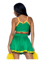 Leg Avenue Bring It Baddie Set Top with Cheer Logo, Pleated Skirt and Pom Pom - Green - Large/Medium - 3 Piece