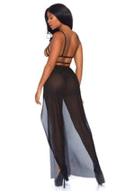 Leg Avenue Cage Strap Open Bodice Maxi Dress and Matching G-String - Black - Large/Medium - 2 Piece