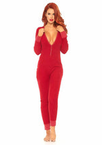 Leg Avenue Cozy Brushed Rib Long Johns with Cheeky Snap Closure Back Flap - Red - Large/Medium