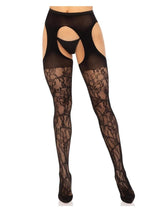 Leg Avenue Eyelet Rose Suspender Hose - Black - One Size