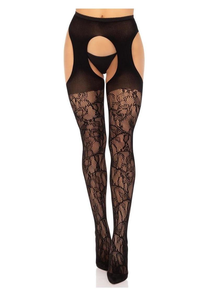 Leg Avenue Eyelet Rose Suspender Hose