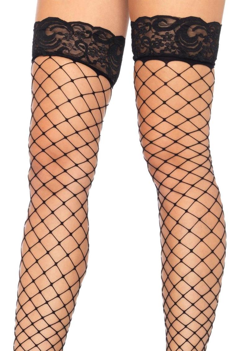 Leg Avenue Fence Net Stocking with Lace Top - Black - One Size