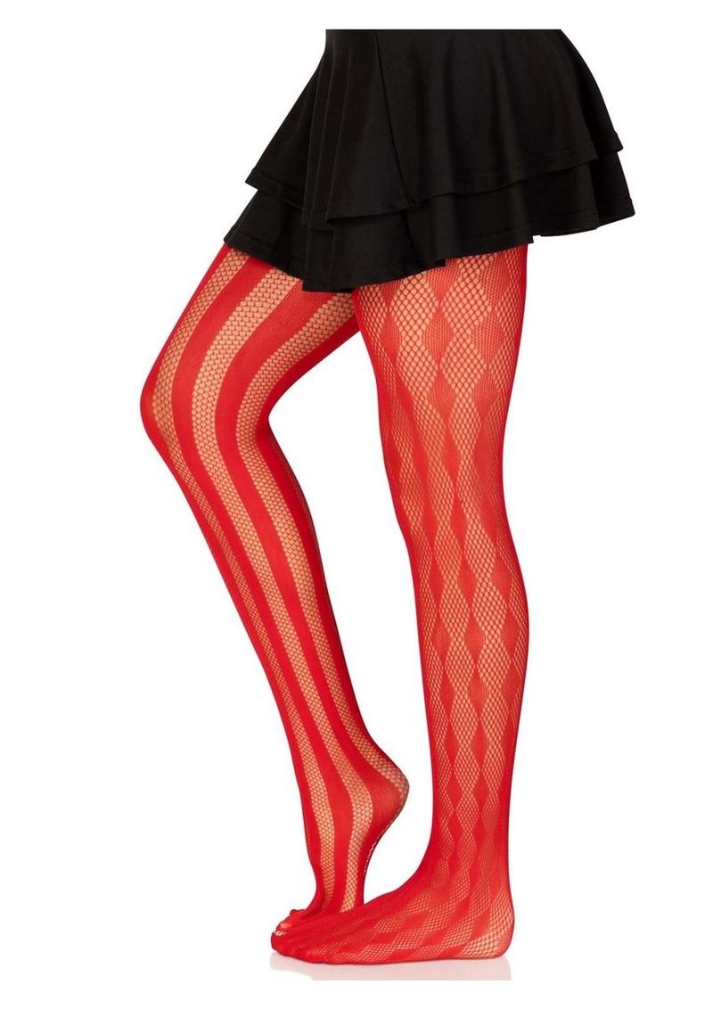 Leg Avenue Harlequin Net Tights - Red - One Size