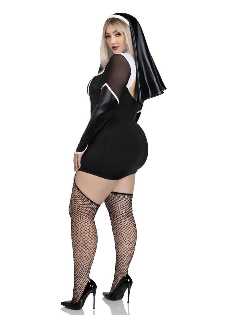 Leg Avenue Holy Hottie Set Boned Garter Dress with Cross Accents and Nun Habit (2 Piece) - 1x/2x