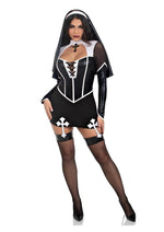 Leg Avenue Holy Hottie Set Boned Garter Dress with Cross Accents and Nun Habit - Black/White - Large - 2 Piece