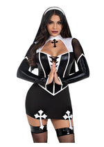 Leg Avenue Holy Hottie Set Boned Garter Dress with Cross Accents and Nun Habit - Black/White - XSmall - 2 Piece