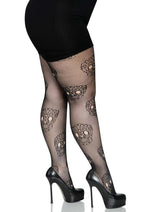 Leg Avenue Lace Skull Fishnet Tights - Black - Queen/XLarge/XXLarge