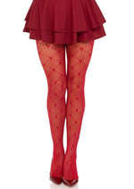 Leg Avenue Love Struck Heart Net Tights - Red - One Size