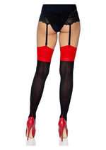 Leg Avenue Lycra Cuban Heel Two Toned Stocking - Black - One Size