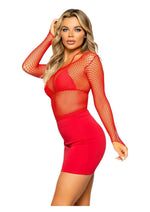 Leg Avenue Lycra Industrial Fishnet Long Sleeve T-Shirt - Red - One Size