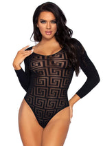 Leg Avenue Mosaic Opaque Snap Crotch Bodysuit - Black - One Size