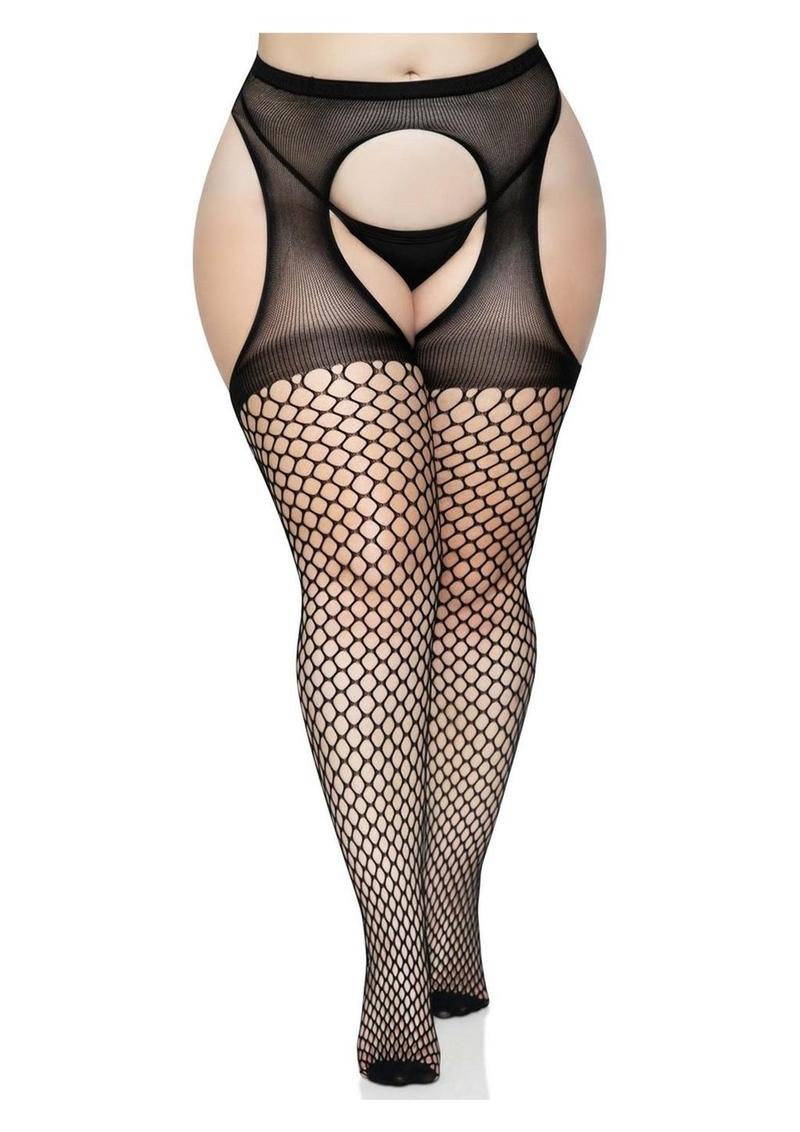 Leg Avenue Oval Net Suspender Hose with Opaque Top