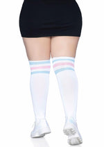 Leg Avenue Over The Knee Athletic Socks - Blue/Pink - Queen/XLarge/XXLarge