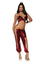 Leg Avenue Ruby Desert Princess Lame Bikini Top and Split Leg Cut-Out Harem Pants with Side Ties - Red - Small - 2 Piece