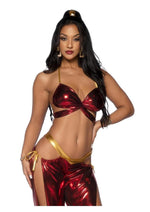 Leg Avenue Ruby Desert Princess Lame Bikini Top and Split Leg Cut-Out Harem Pants with Side Ties - Red - XSmall - 2 Piece