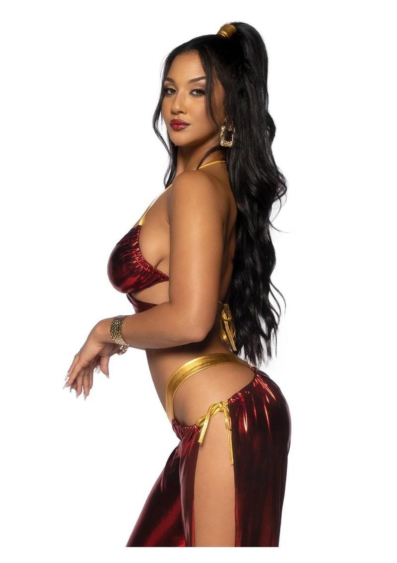 Leg Avenue Ruby Desert Princess Lame Bikini Top and Split Leg Cut-Out Harem Pants with Side Ties