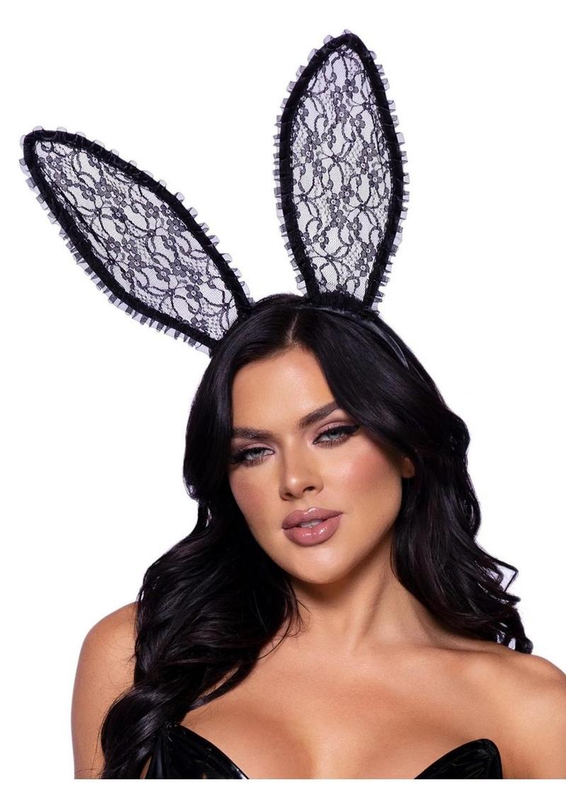 Leg Avenue Ruffle Bunny Ears - Black - One Size