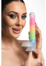 Lollicock Glow In The Dark Rainbow Silicone Dildo with Balls - Glow In The Dark/Multicolor - 7in