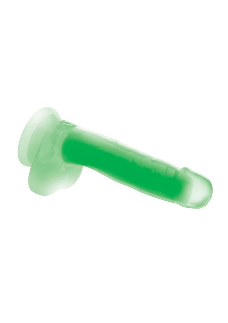 Lollicock Glow In The Dark Silicone Dildo with Balls - Glow In The Dark/Green - 7in