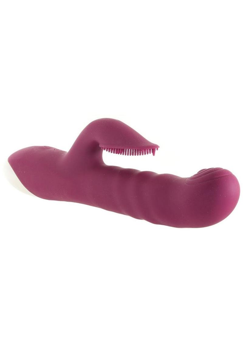 Lovely Lucy Rechargeable Silicone Dual Vibrator with Clitoral Stimulator - Red