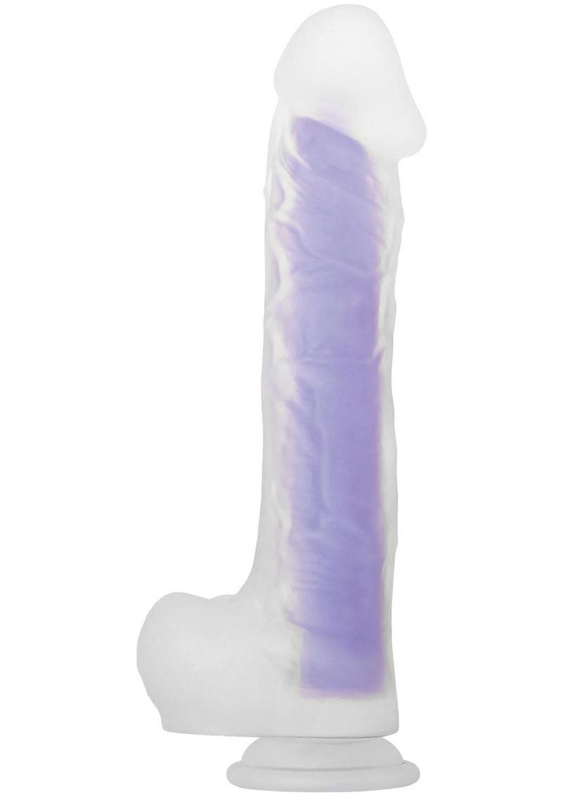 Luminous Stud Dildo with Balls - Glow In The Dark/Purple