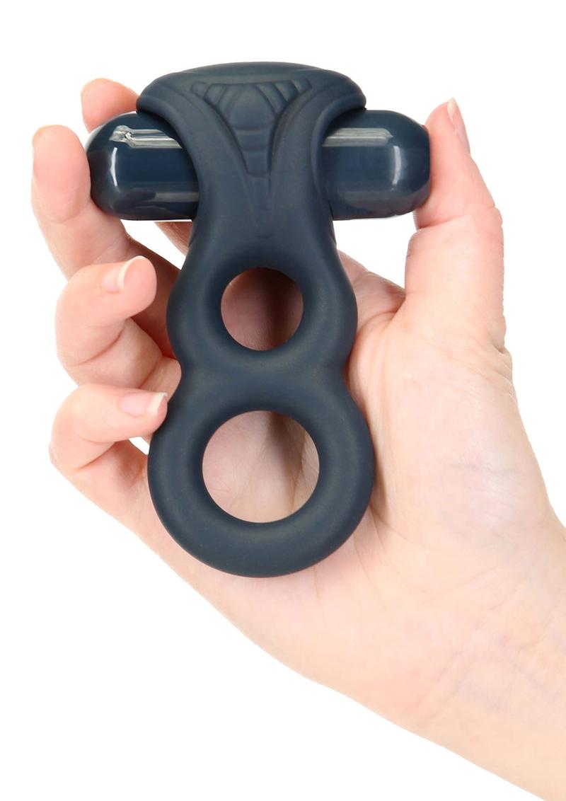 Lux Active Triad Silicone Rechargeable Vibrating Dual Cock Ring with Remote Control - Blue/Navy