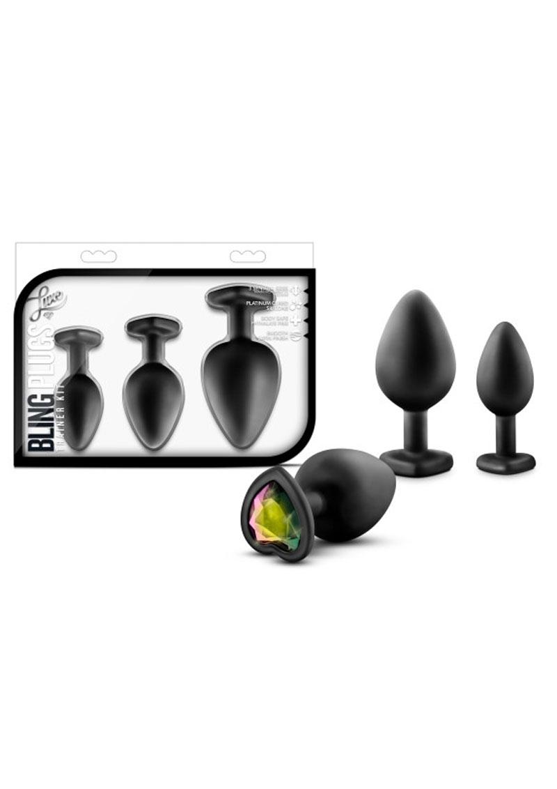 Luxe Bling Butt Plugs Silicone Training Kit with Rainbow Gems (3 Size Kit