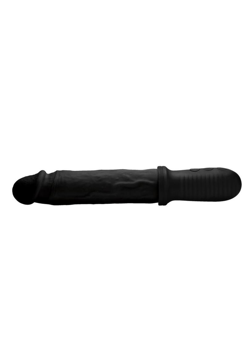 Master Series 8x Auto Pounder Rechargeable Silicone Vibrating and Thrusting Dildo with Handle - Black - 10in