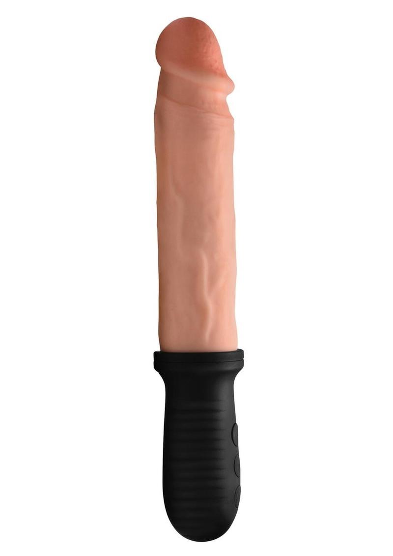 Master Series 8x Auto Pounder Rechargeable Silicone Vibrating and Thrusting Dildo with Handle - Vanilla - 10in