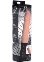 Master Series 8x Auto Pounder Rechargeable Silicone Vibrating and Thrusting Dildo with Handle - Vanilla - 10in