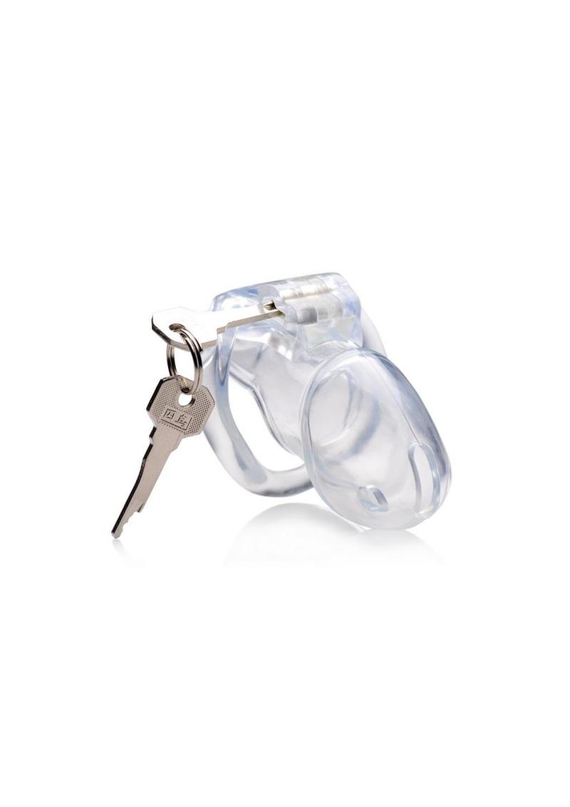 Master Series Clear Captor Chastity Cage with Keys - Clear - Medium