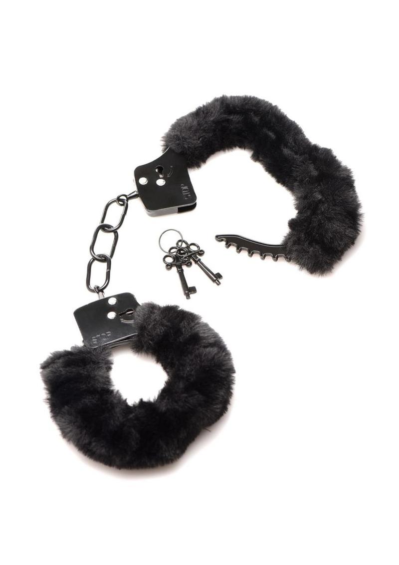 Master Series Cuffed In Fur Furry Handcuffs - Black