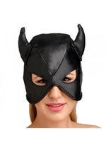 Master Series Dungeon Demon Bondage Hood with Horns - Black