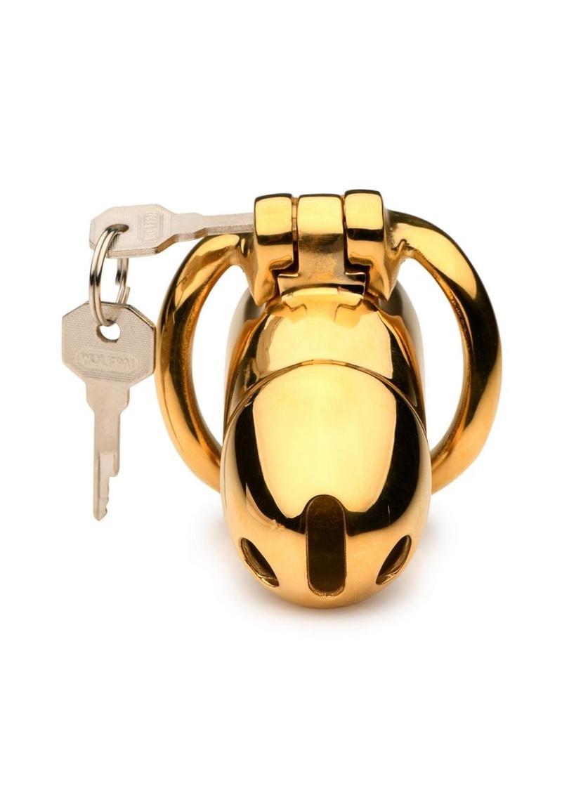 Master Series Midas 18k Gold-Plated Locking Chastity Cage - Gold