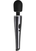 Mighty Metallic Wand Rechargeable Silicone Body Massager - Black/Metal