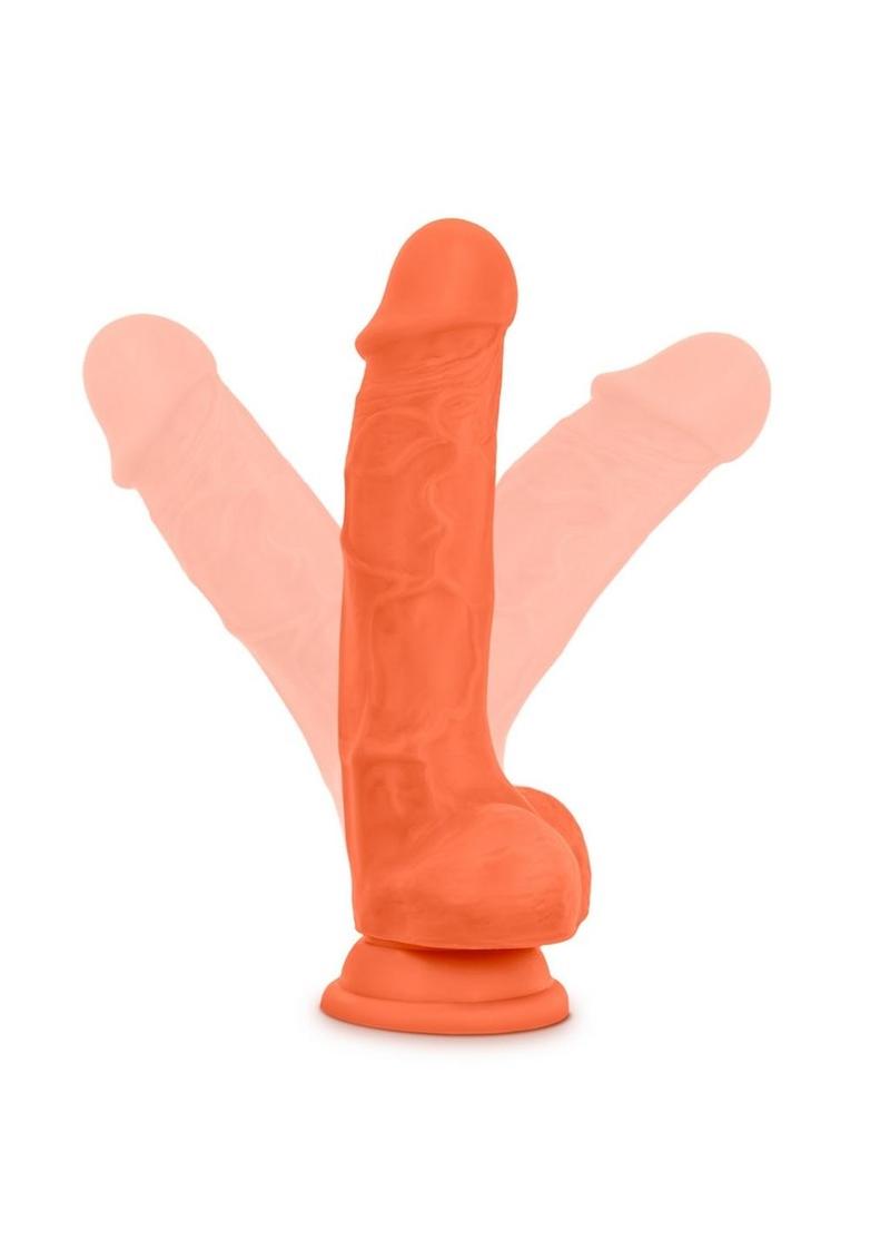 Neo Elite Silicone Dual Density Dildo with Balls - Neon Orange/Orange - 7.5in