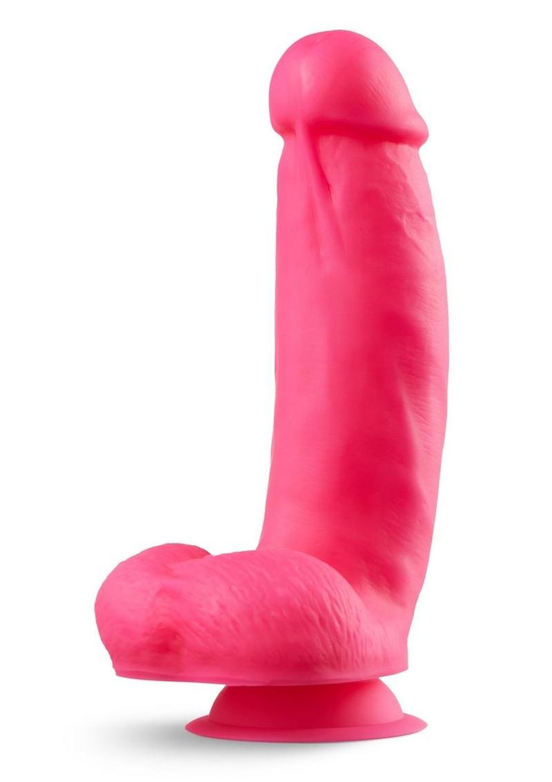 Neo Elite Silicone Dual Density Dildo with Balls - Neon Pink/Pink - 7in