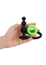 Ouch! Beads Butt Plug with Cock Ring Silicone - Glow In The Dark/Green