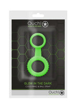 Ouch! Cock Ring and Ball Strap Silicone - Glow In The Dark/Green