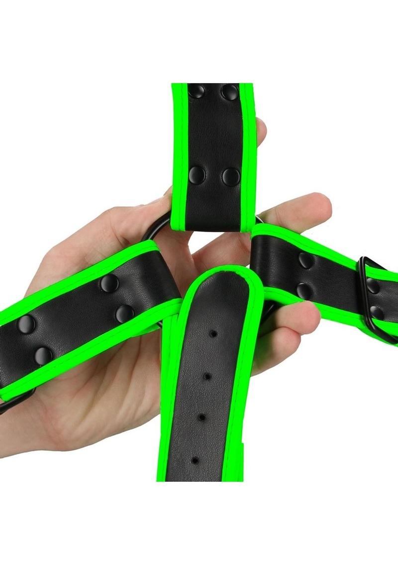 Ouch! Cross Harness - Black/Glow In The Dark/Green - Large/XLarge