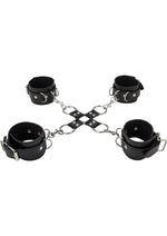 Ouch! Leather Hand and Leg Cuff - Black/Silver