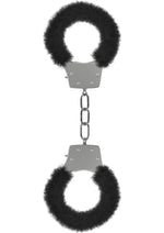 Ouch! Pleasure Furry Handcuffs - Black/Metal