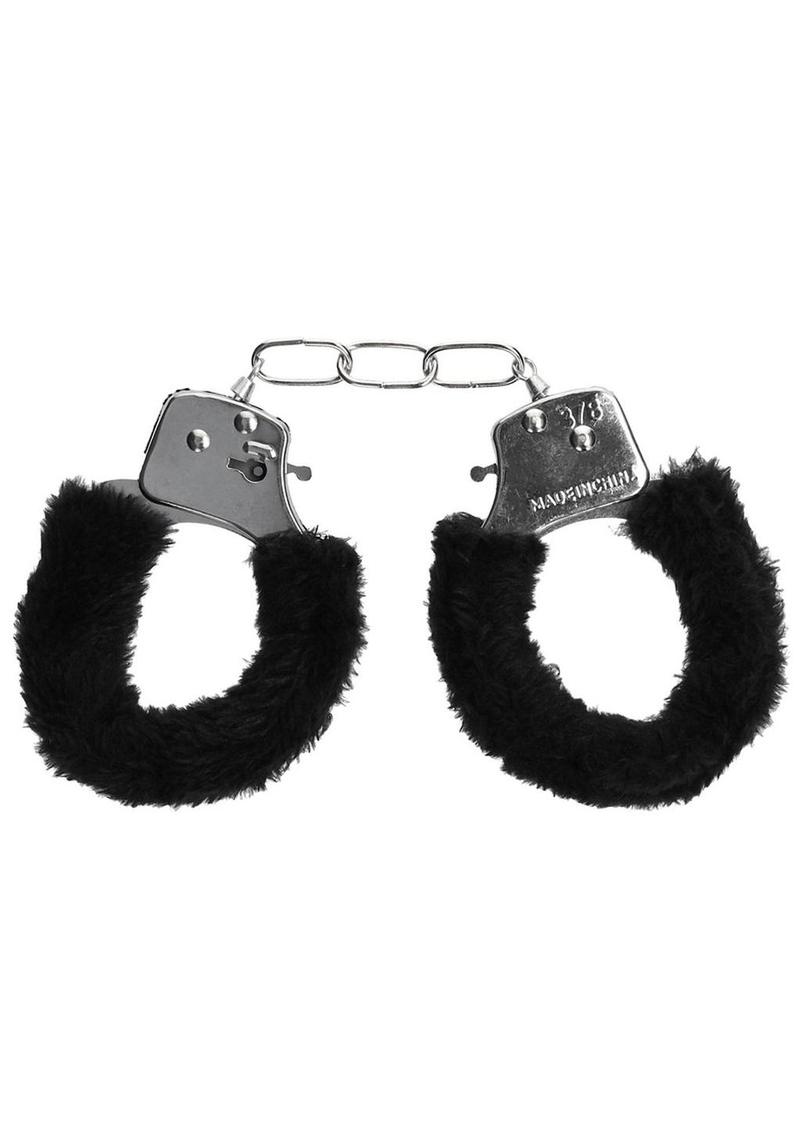 Ouch! Pleasure Furry Handcuffs - Black/Metal